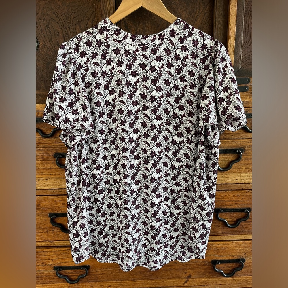 LOFT Butterfly Sleeve Floral Blouse Sz L